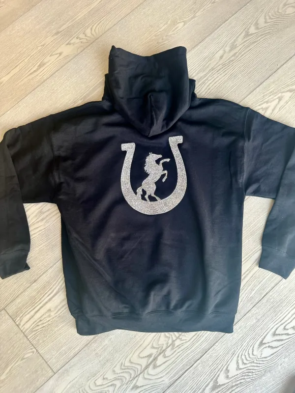 NEW!! Crystal Drawstring Sweatshirt w/ Horse Shoe in Black sold by Glitzy Bella