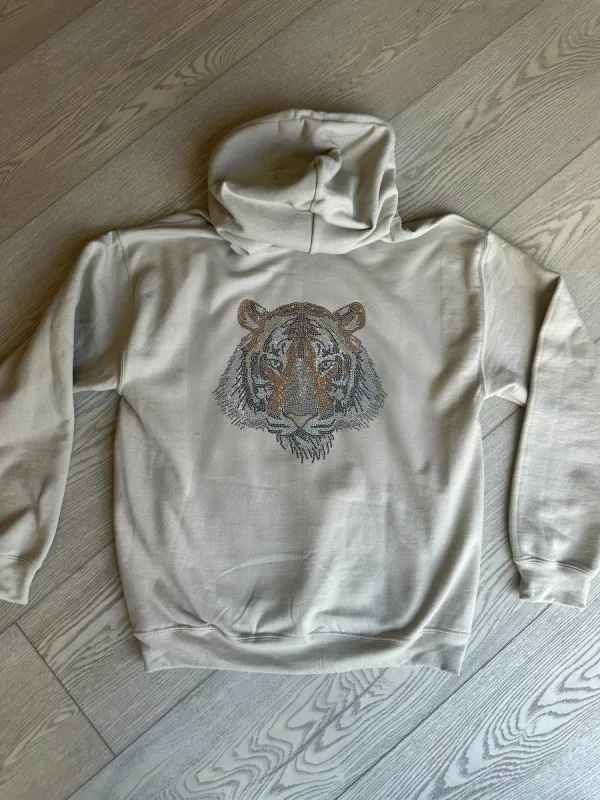 BEST SELLER!! Crystal Drawstring Sweatshirt w/ Tiger in Tan sold by Glitzy Bella
