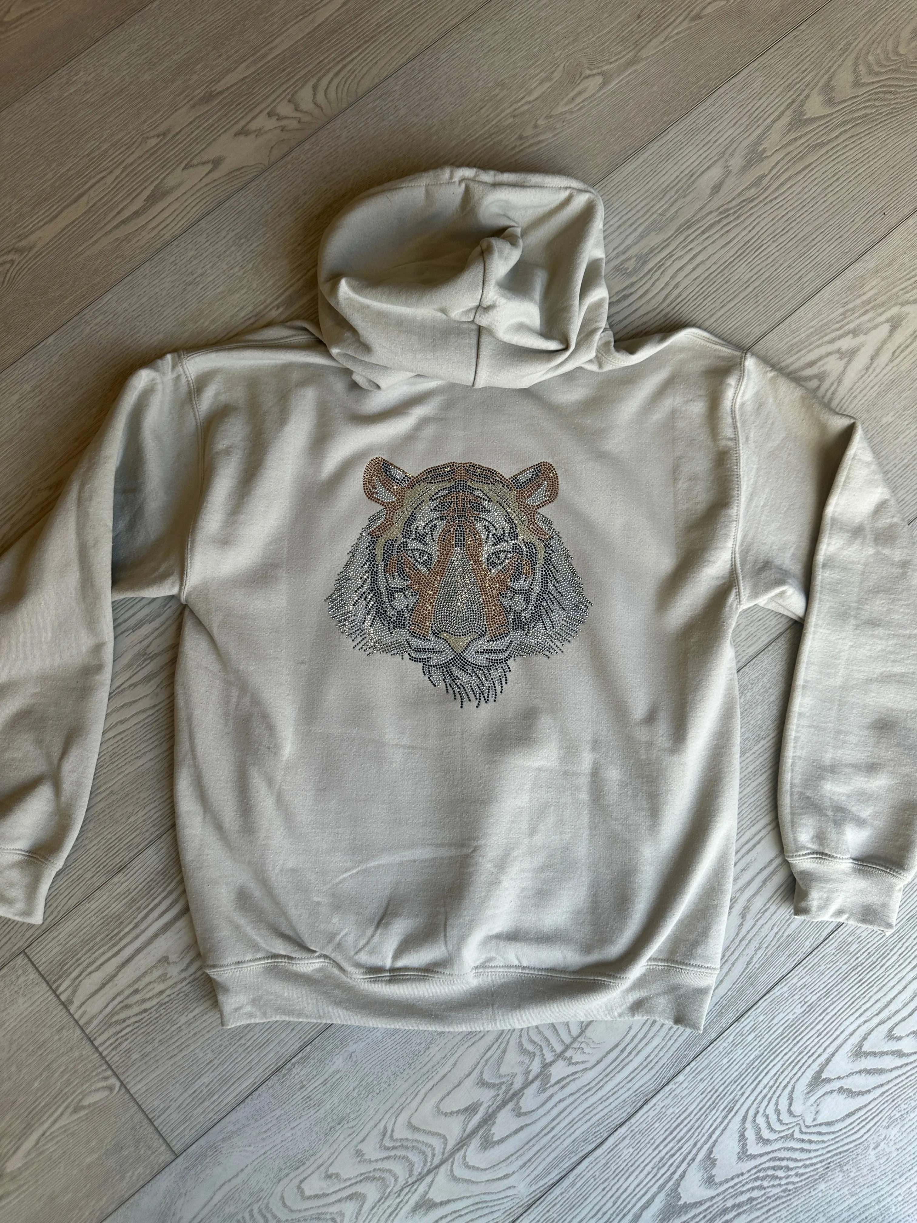 BEST SELLER!! Crystal Drawstring Sweatshirt w/ Tiger in Tan sold by Glitzy Bella