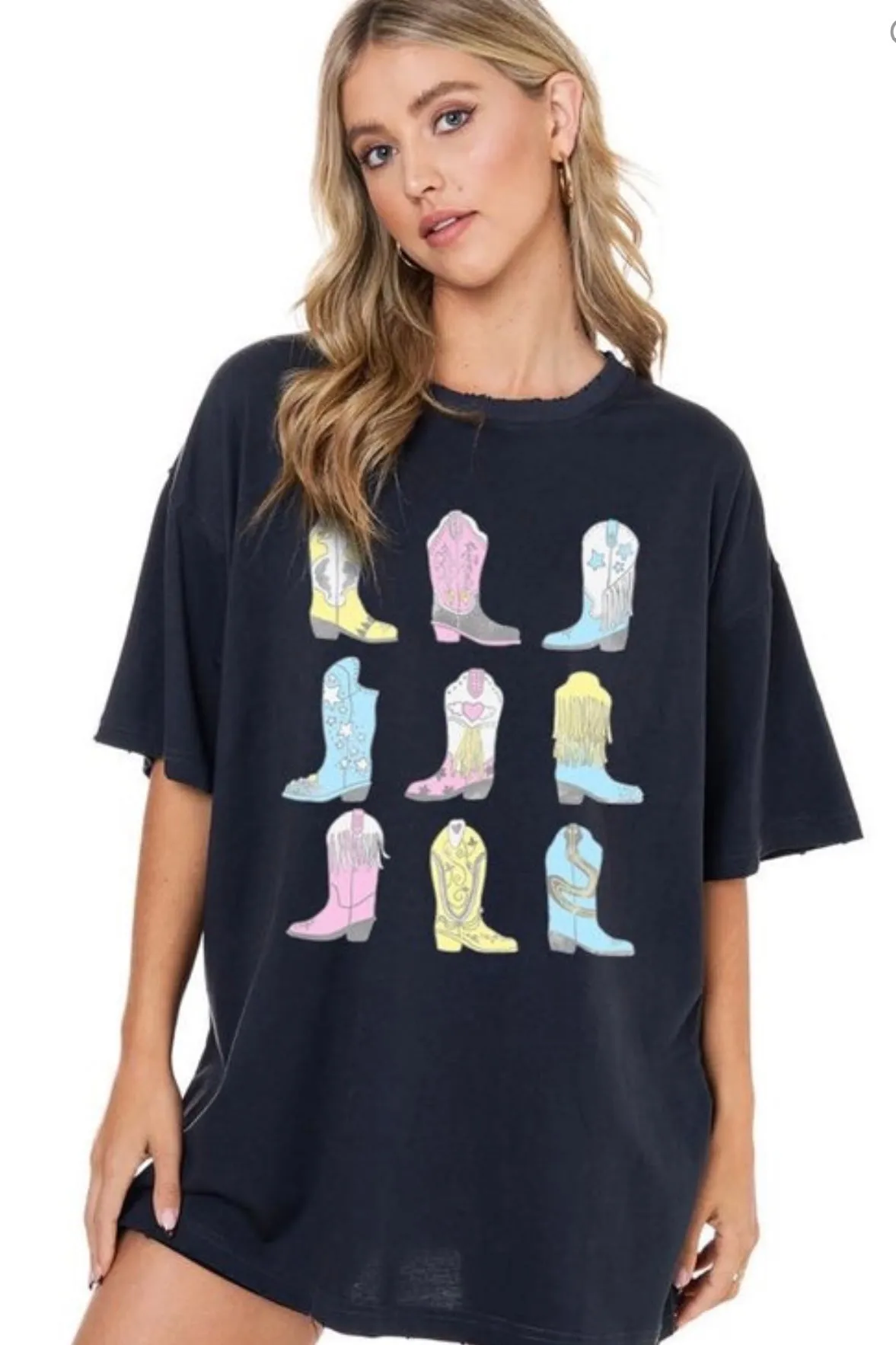 FINAL SALE!! “Boots” Graphic Oversized Tee as seen on Magen Reeves! sold by Glitzy Bella