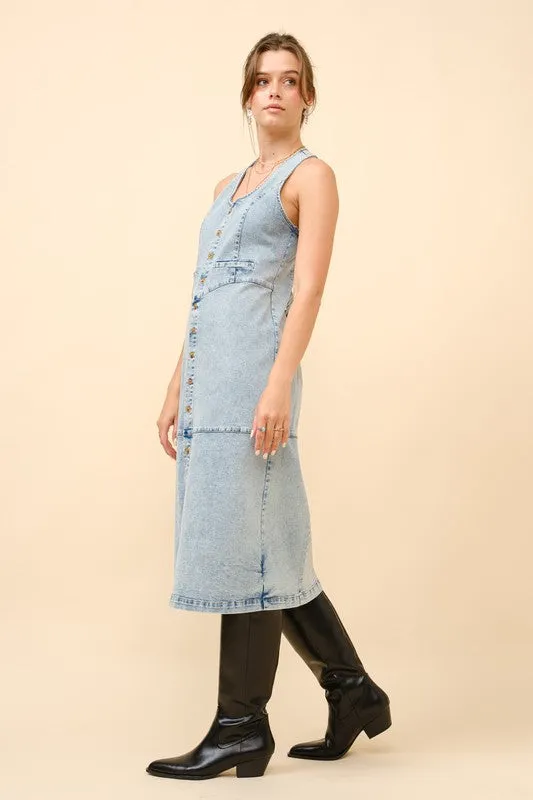 NEW!! Camden Button Up Denim Midi Dress w/ Rhinestone Details sold by Glitzy Bella product image thumbnail 5