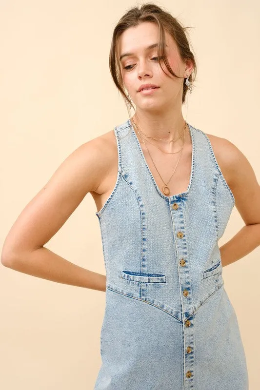 NEW!! Camden Button Up Denim Midi Dress w/ Rhinestone Details sold by Glitzy Bella product image thumbnail 4