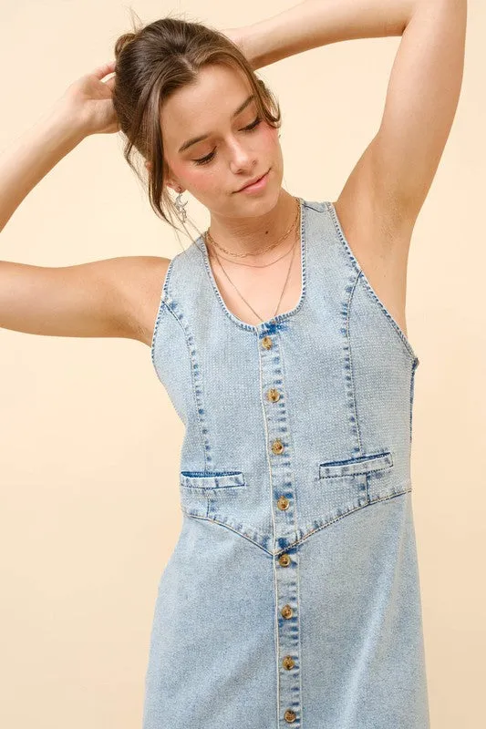 NEW!! Camden Button Up Denim Midi Dress w/ Rhinestone Details sold by Glitzy Bella product image thumbnail 2