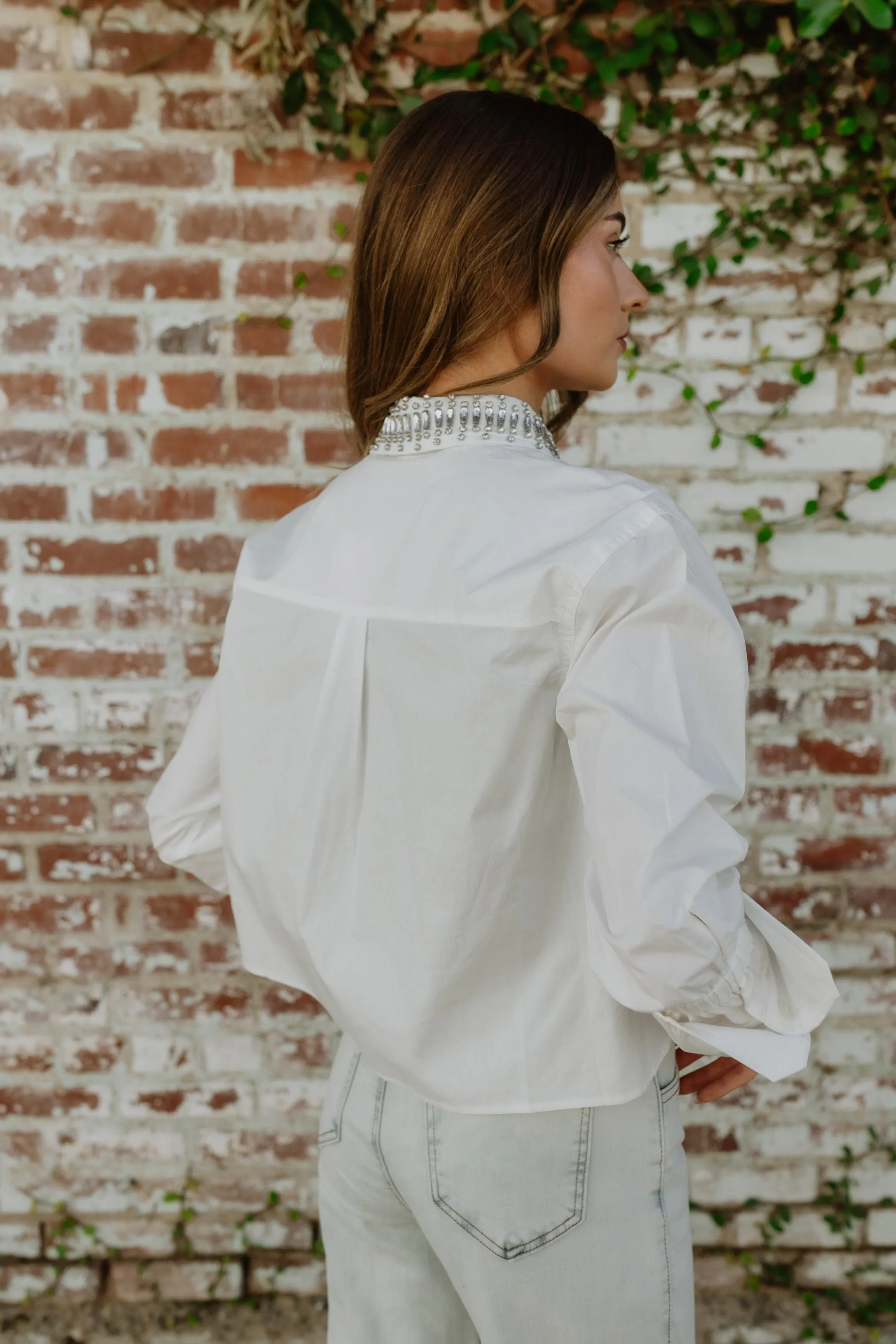 FINAL SALE!! Poplin Rhinestone Cuffed Shirt sold by Glitzy Bella product image thumbnail 4