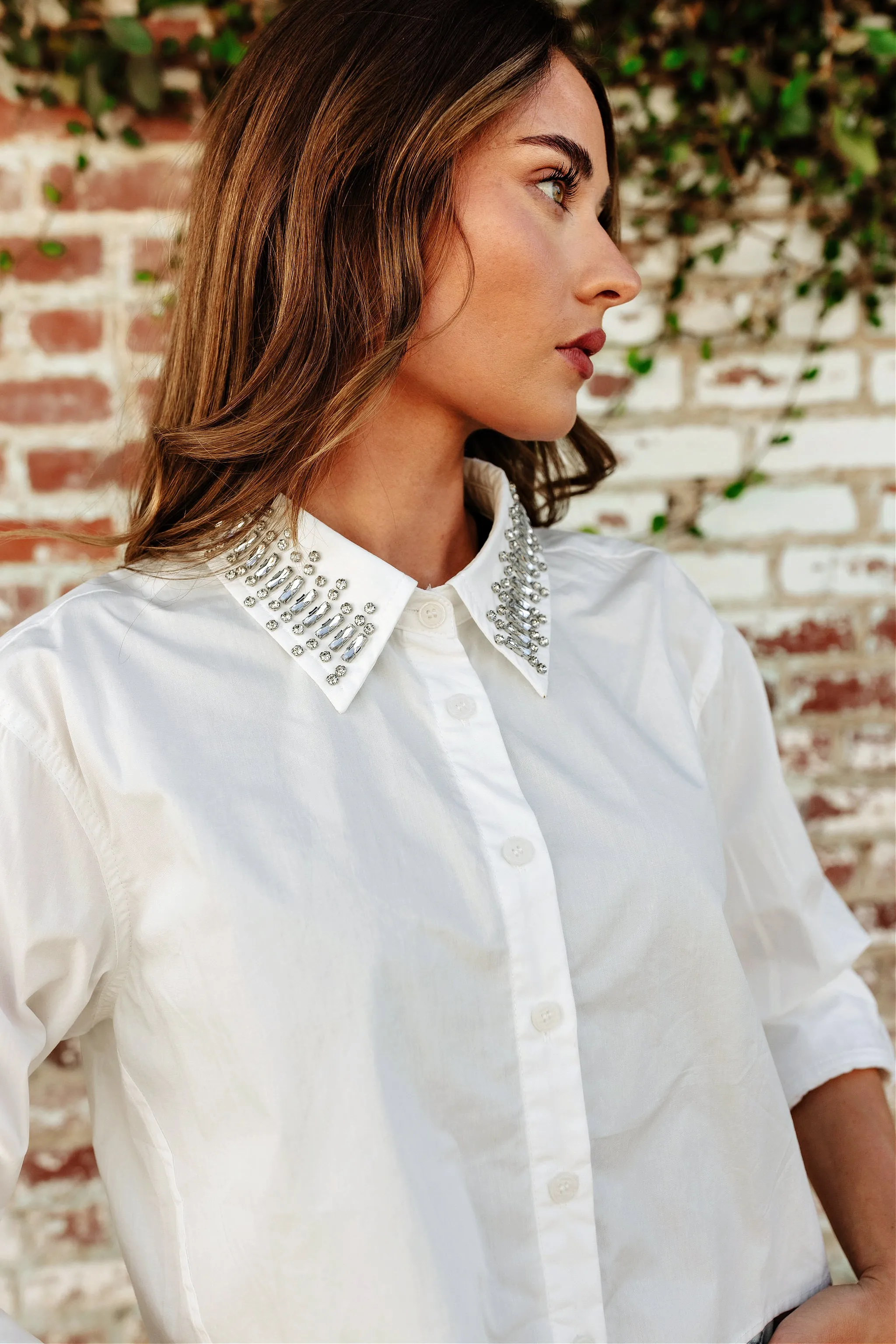 FINAL SALE!! Poplin Rhinestone Cuffed Shirt sold by Glitzy Bella product image thumbnail 3