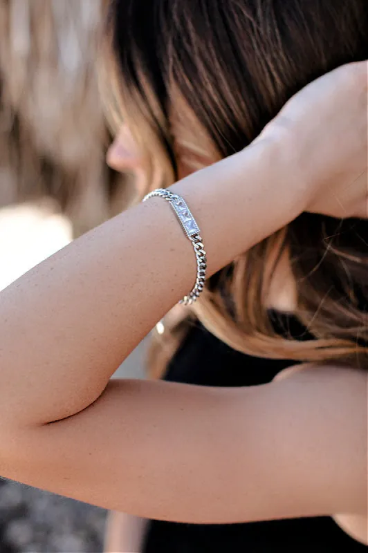 Baguette Chain Bracelet in Silver sold by Glitzy Bella