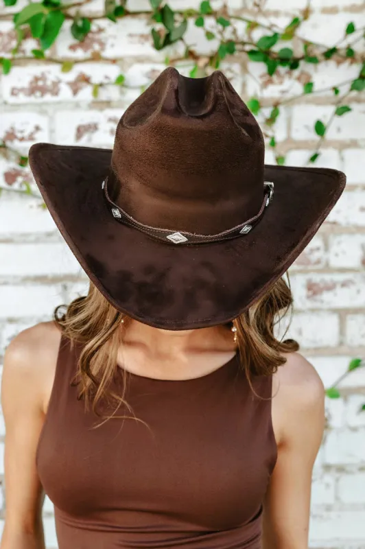 NEW!! The "Dolly" Faux Suede Cowboy Hat in Brown sold by Glitzy Bella