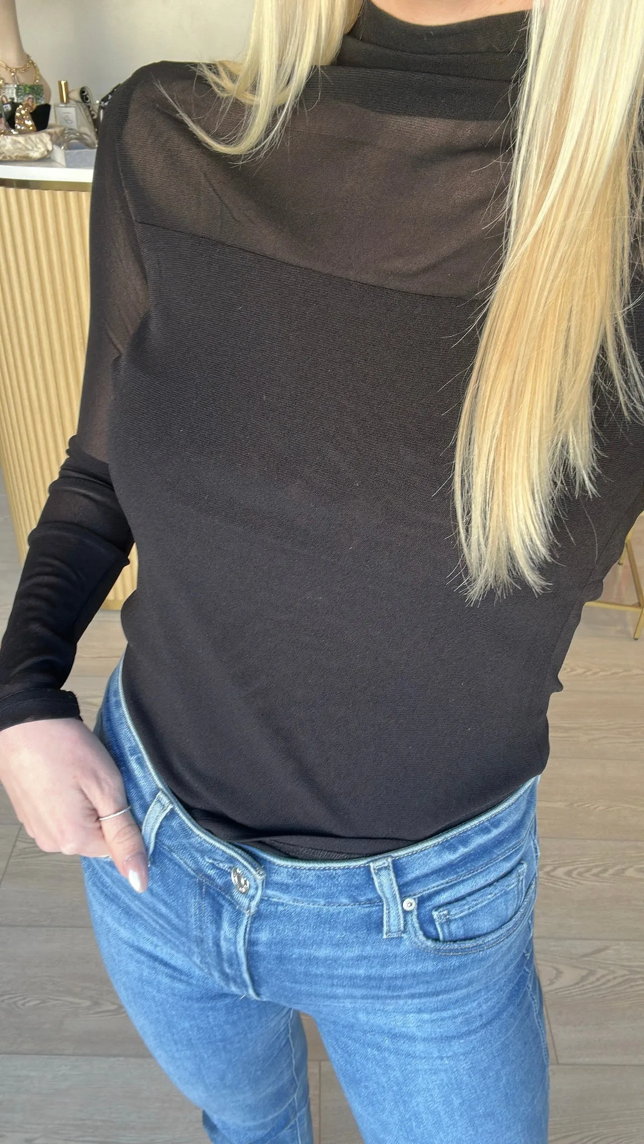 FINAL SALE!! Black Sheer Long Sleeve Top sold by Glitzy Bella product image thumbnail 2