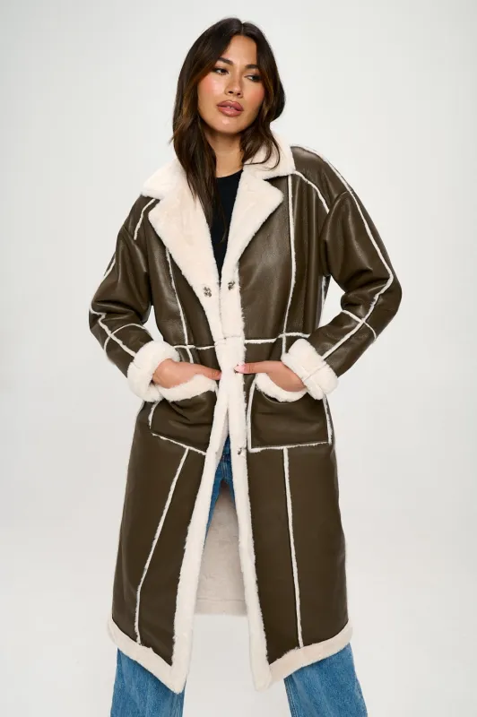 FINAL SALE!! The "Sable" Mocha and Sherpa Long Coat sold by Glitzy Bella