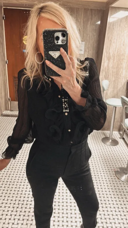 FINAL SALE!! Paris Pearl Chiffon Blouse sold by Glitzy Bella