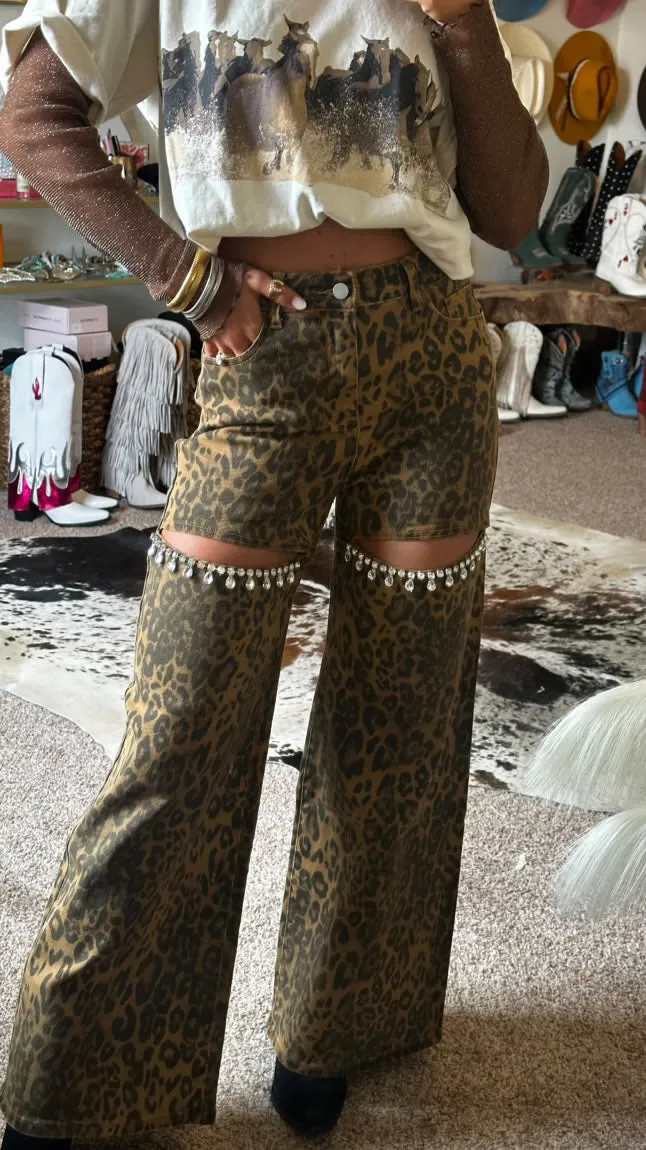 BEST SELLER!! The Nikki Leopard Denim Rhinestone Jean sold by Glitzy Bella product image thumbnail 2