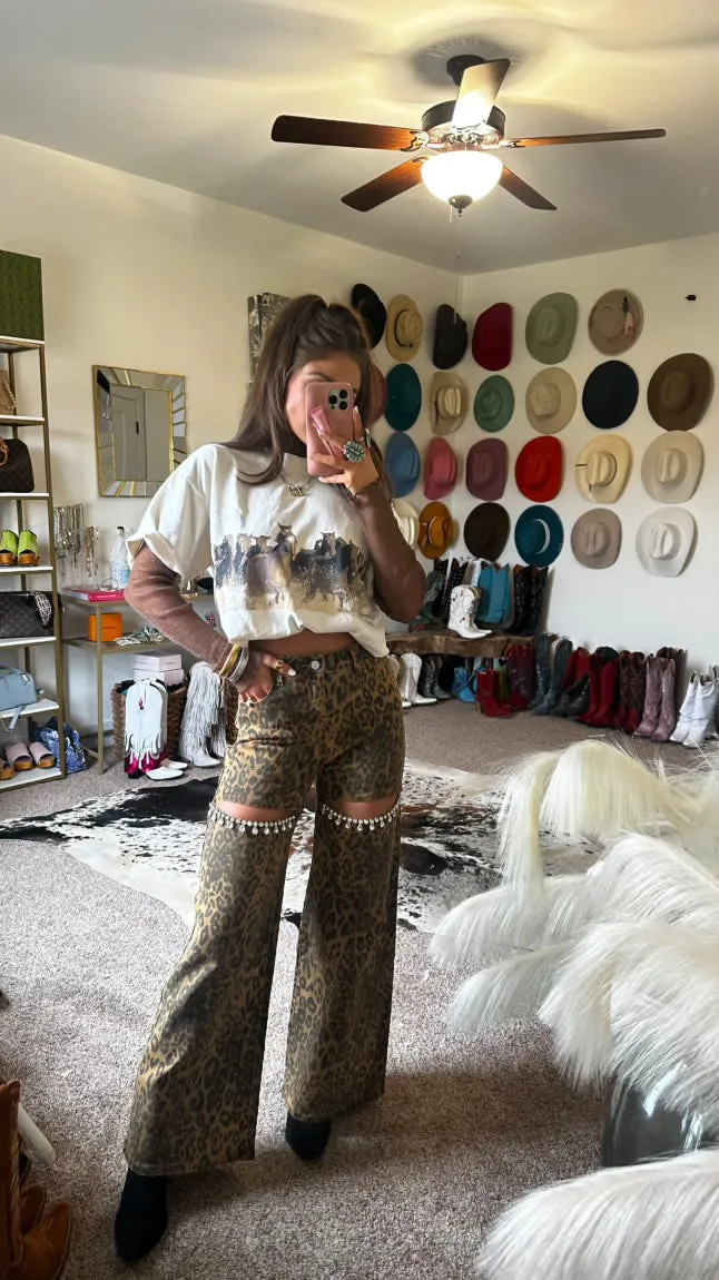 BEST SELLER!! The Nikki Leopard Denim Rhinestone Jean sold by Glitzy Bella product image thumbnail 4