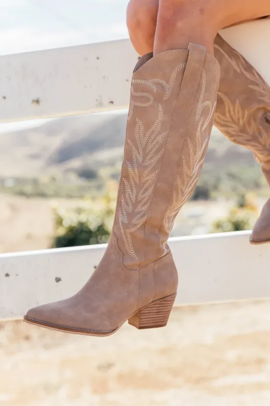 IN STOCK!! The "Jules" Cowboy Boot in Taupe sold by Glitzy Bella