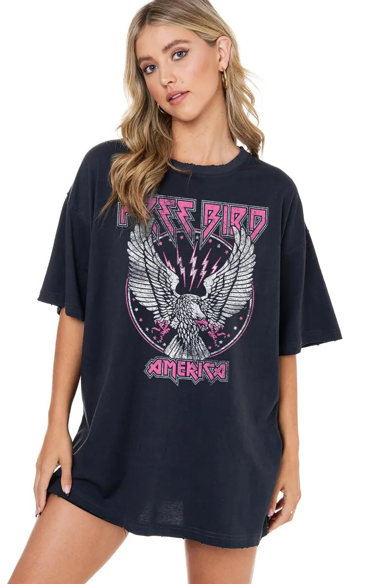 FINAL SALE!! Free Bird America Graphic Oversized Tee w/ Pink Writing sold by Glitzy Bella