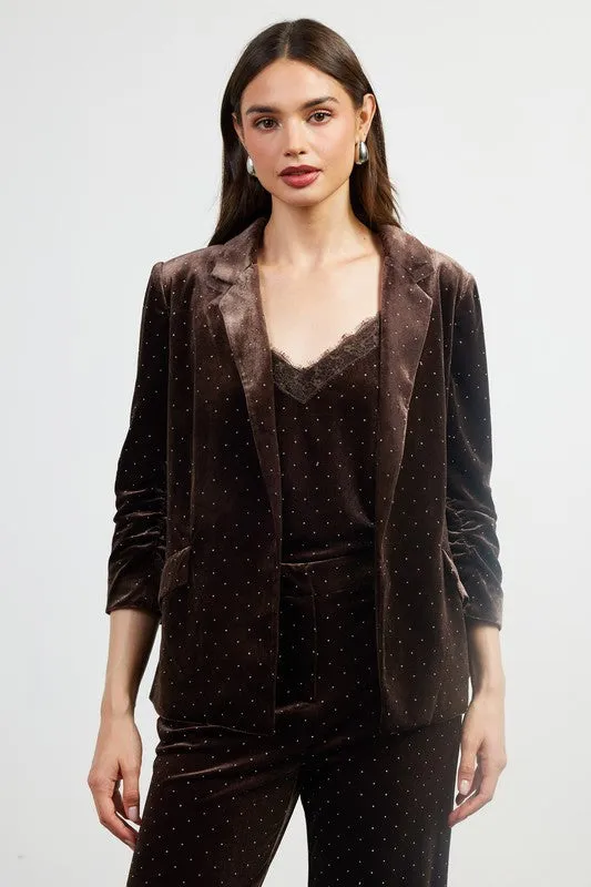 FINAL SALE!! After Party Rhinestone Velvet Blazer in Brown sold by Glitzy Bella