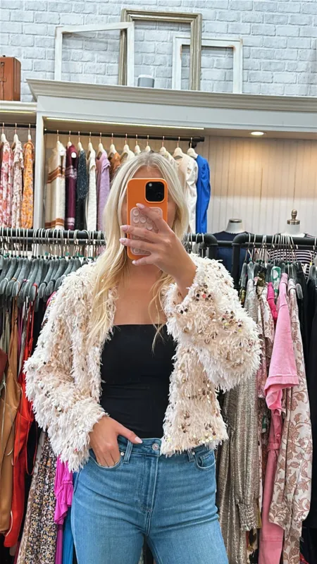 FINAL SALE!! Sparkle On Sequin Cardigan in Cream sold by Glitzy Bella