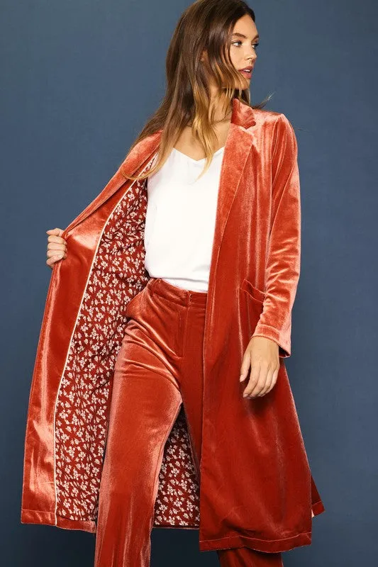 FINAL SALE!! I'm Golden Velvet Duster in Terracotta sold by Glitzy Bella