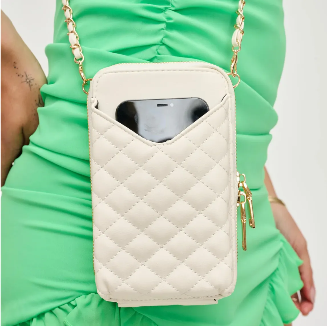 NEW!! "Lauren" Quilted Cell Phone Crossbody in Ivory Coast sold by Glitzy Bella