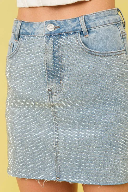 FINAL SALE!! Rhinestone Studded Denim Skirt sold by Glitzy Bella product image thumbnail 2