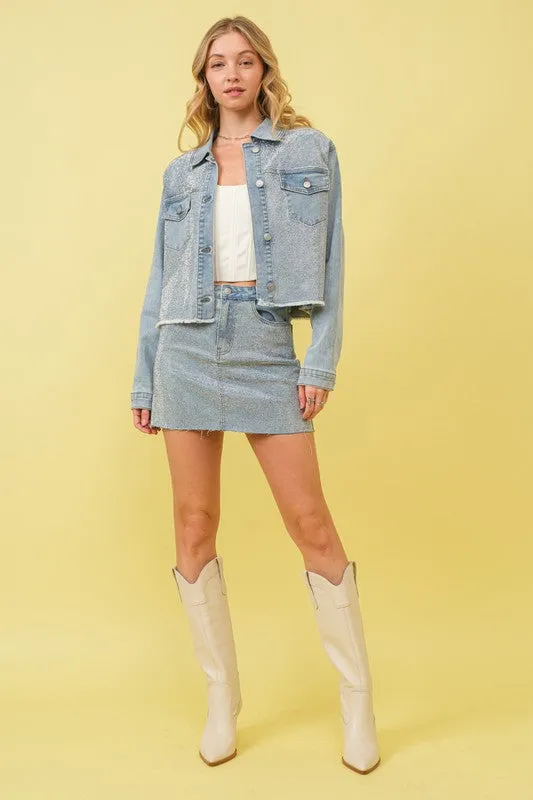 FINAL SALE!! Rhinestone Studded Denim Skirt sold by Glitzy Bella product image thumbnail 4