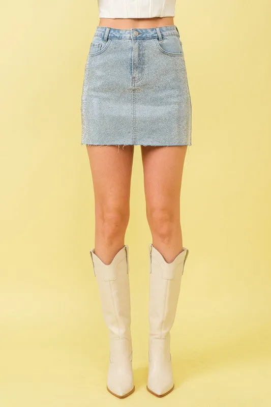 FINAL SALE!! Rhinestone Studded Denim Skirt sold by Glitzy Bella