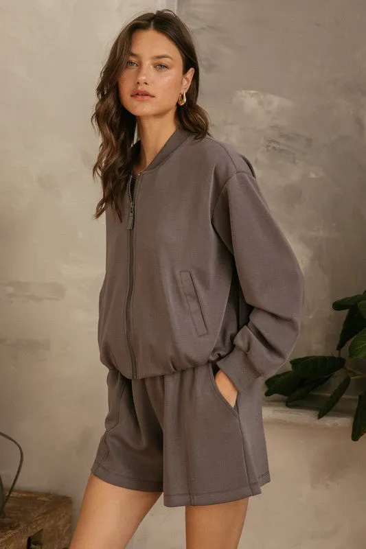 FINAL SALE!! "Cool Down" Bomber Jacket in Charcoal sold by Glitzy Bella