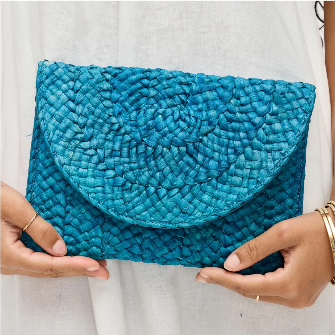 FINAL SALE!! Poolside Straw Clutch in Blue sold by Glitzy Bella
