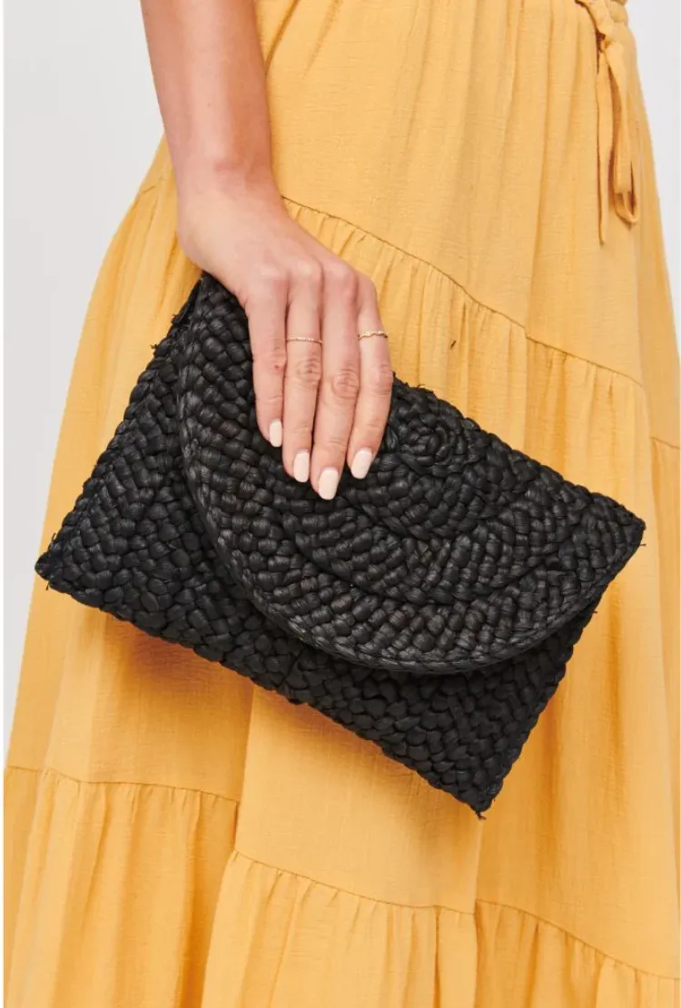FINAL SALE!! Poolside Straw Clutch in Black sold by Glitzy Bella