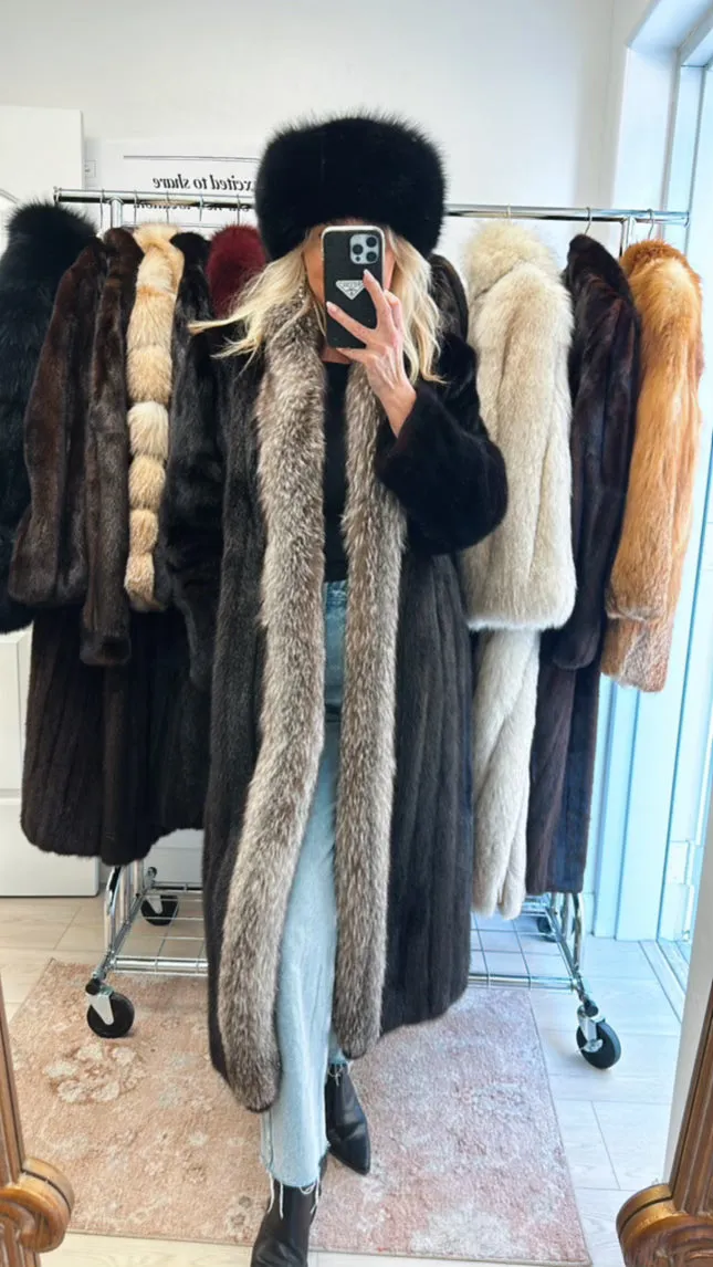 #22 Vintage Brown Mink and Fox Trim Coat - Size M/L sold by Glitzy Bella