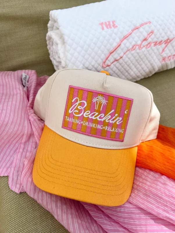 NEW!! Beachin' - Orange Vintage Trucker Hat sold by Glitzy Bella