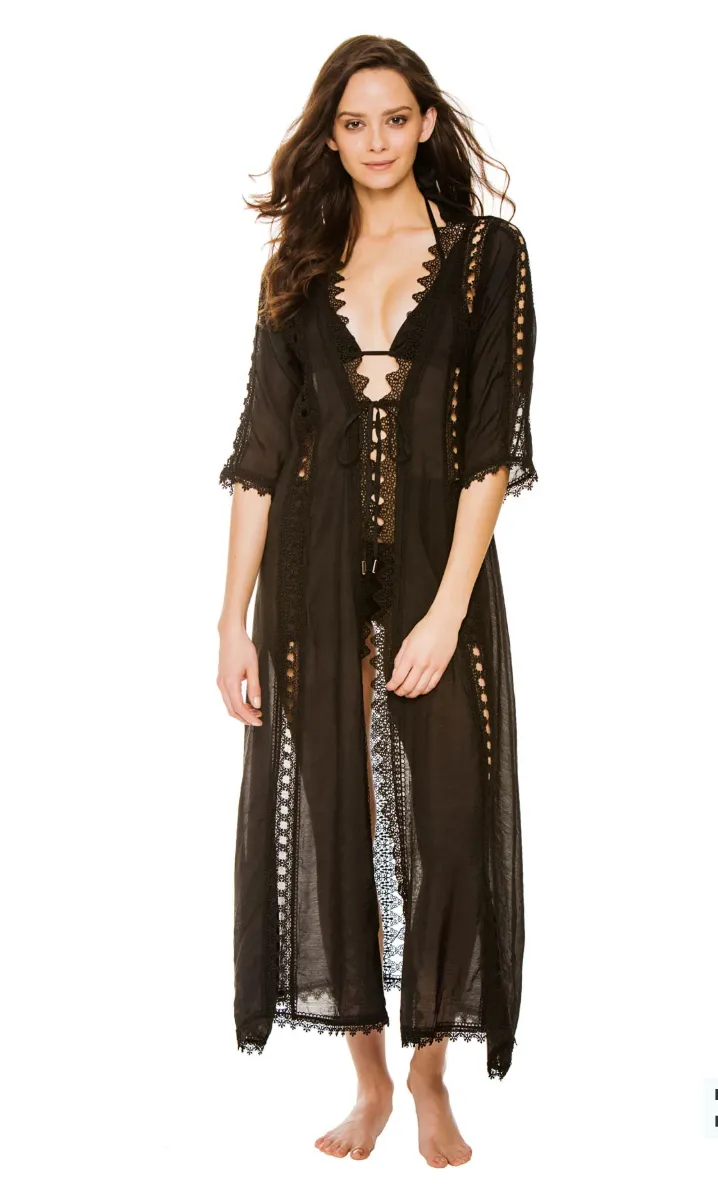 "Sandbar" Crochet Coverup Kimono in Black sold by Glitzy Bella product image thumbnail 2