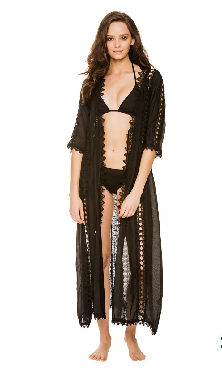 "Sandbar" Crochet Coverup Kimono in Black sold by Glitzy Bella product image thumbnail 5