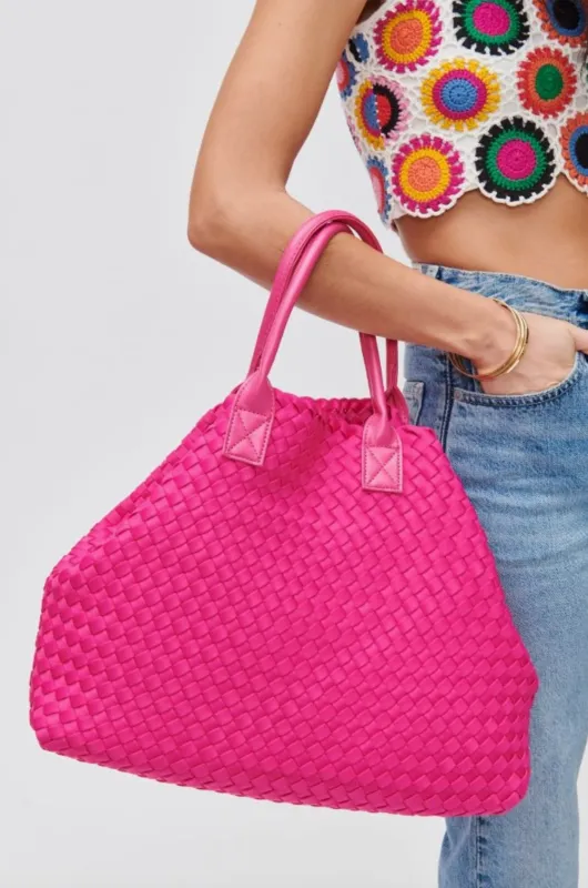 NEW!! "Island Time" Neoprene Woven Tote in Pink sold by Glitzy Bella