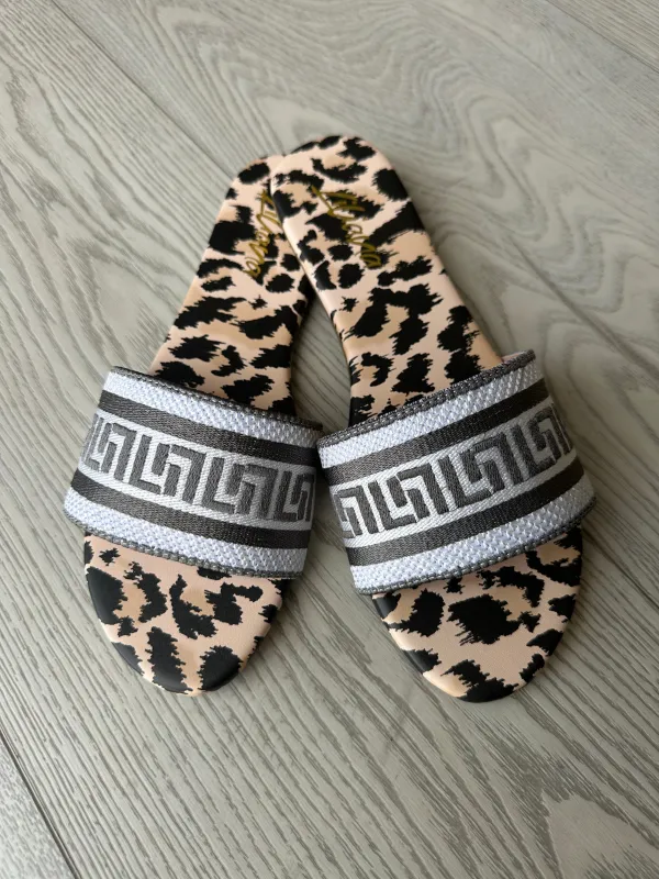 NEW!! "Mykonos" Leopard Slides sold by Glitzy Bella