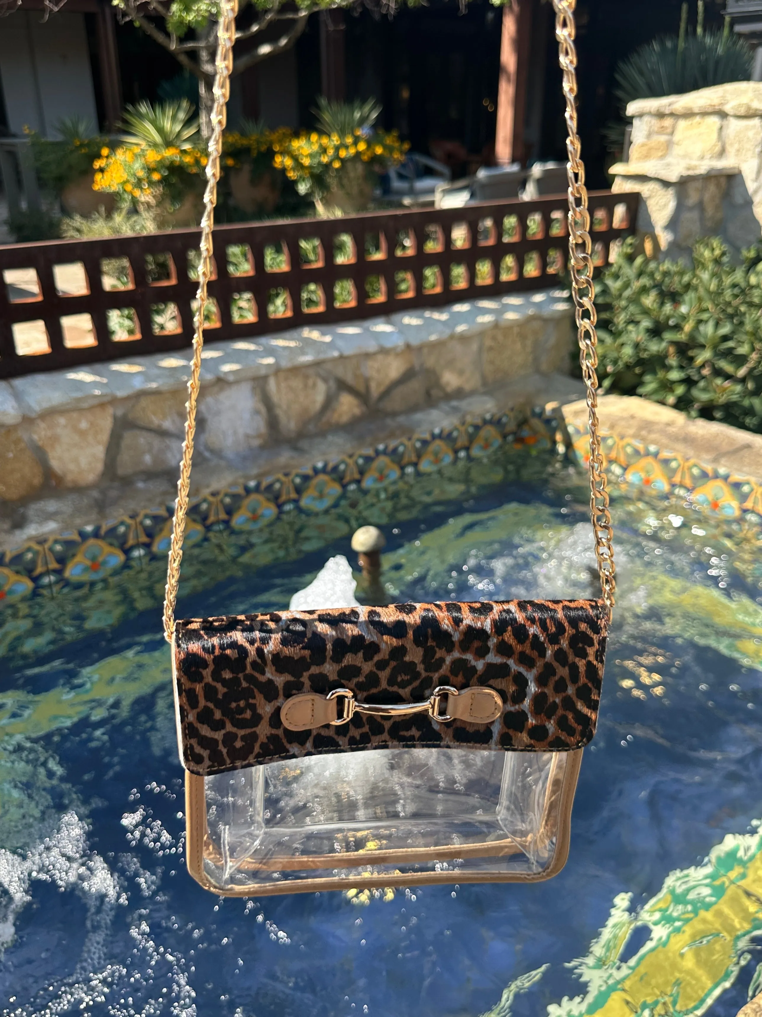 Bag Check Clear Crossbody in Leopard sold by Glitzy Bella