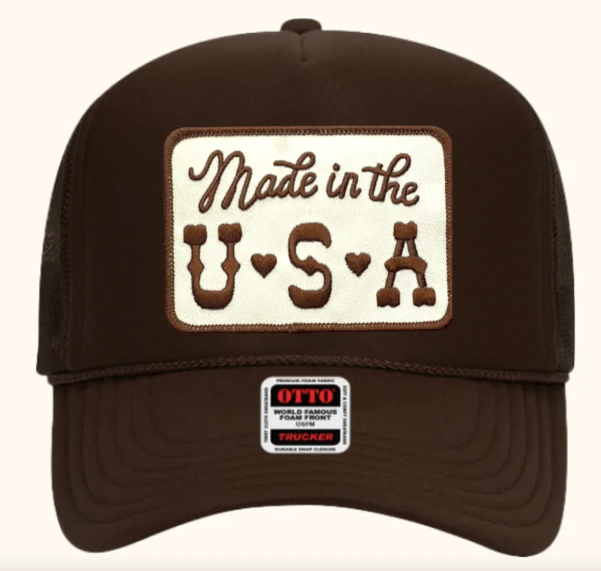 NEW!! "Made in the USA" Trucker Hat in Brown sold by Glitzy Bella