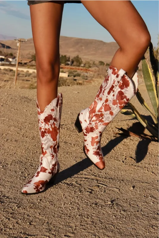FINAL SALE!! "Trendsetter" Cowprint Cowboy Boots sold by Glitzy Bella