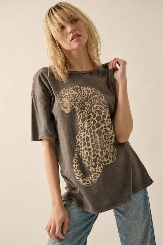 FINAL SALE!! Cheetah Distressed Graphic Tee in Grey sold by Glitzy Bella product image thumbnail 3