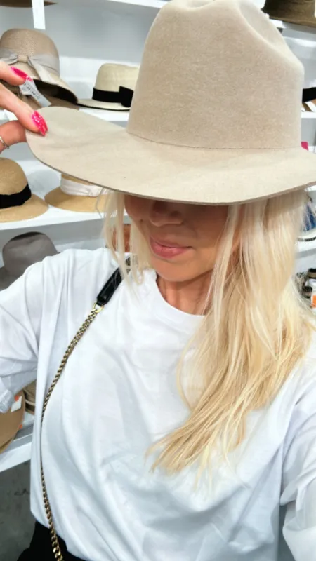 NEW!! Cattleman Wool Cowboy Hat in Taupe sold by Glitzy Bella