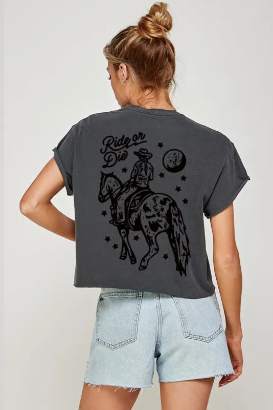 FINAL SALE!! "Ride or Die" Cropped Graphic Tee sold by Glitzy Bella