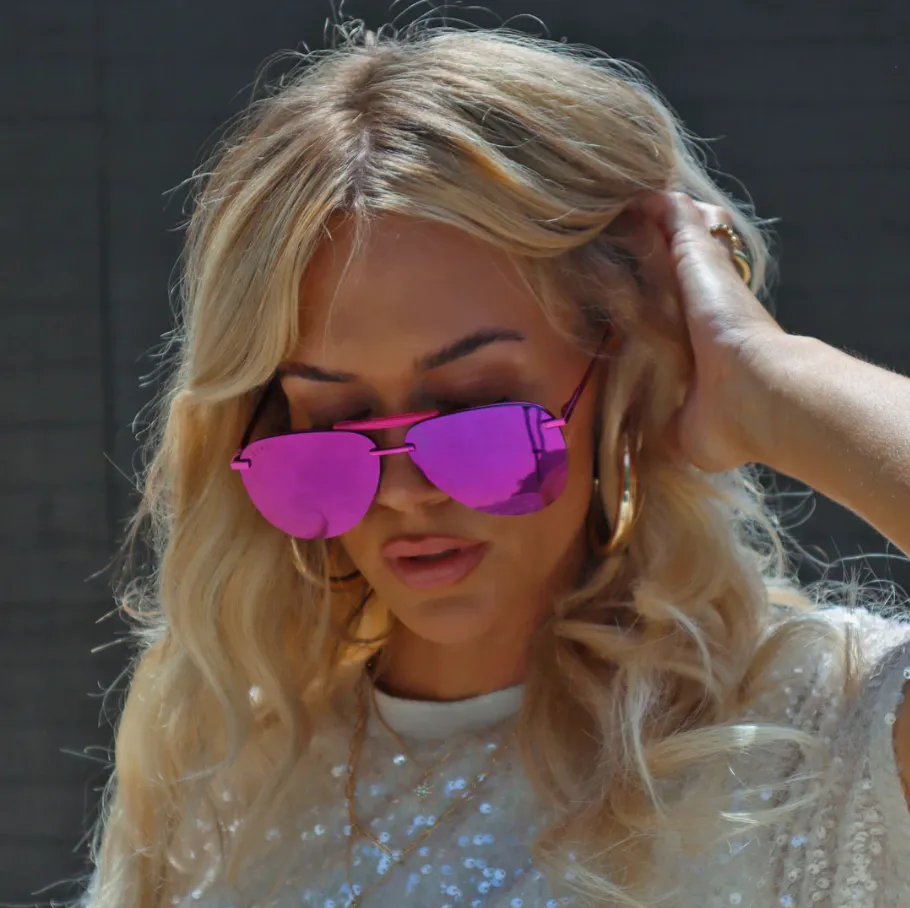 Tahoe Pink/Purple Mirror Rush Metallic Sunglasses sold by Glitzy Bella product image thumbnail 4
