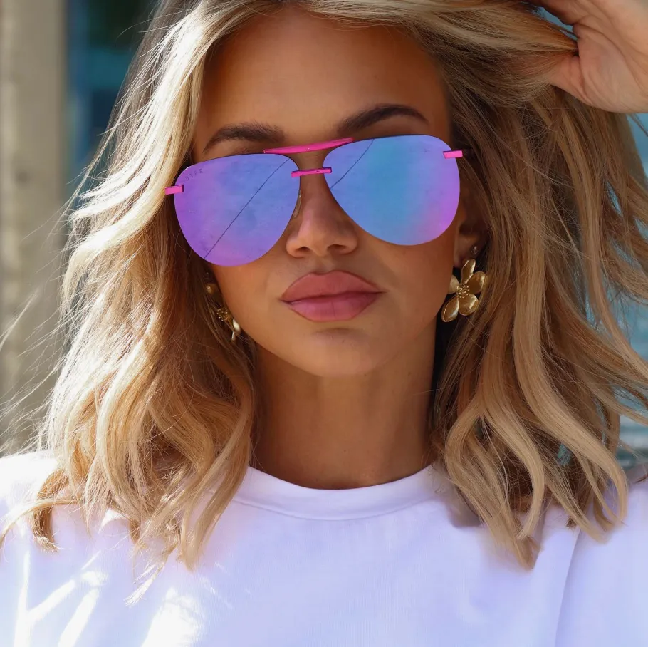 Tahoe Pink/Purple Mirror Rush Metallic Sunglasses sold by Glitzy Bella