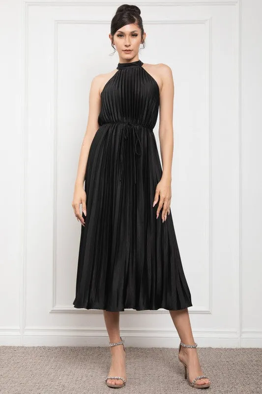 FINAL SALE!! Luna Pleated Midi Dress in Black sold by Glitzy Bella