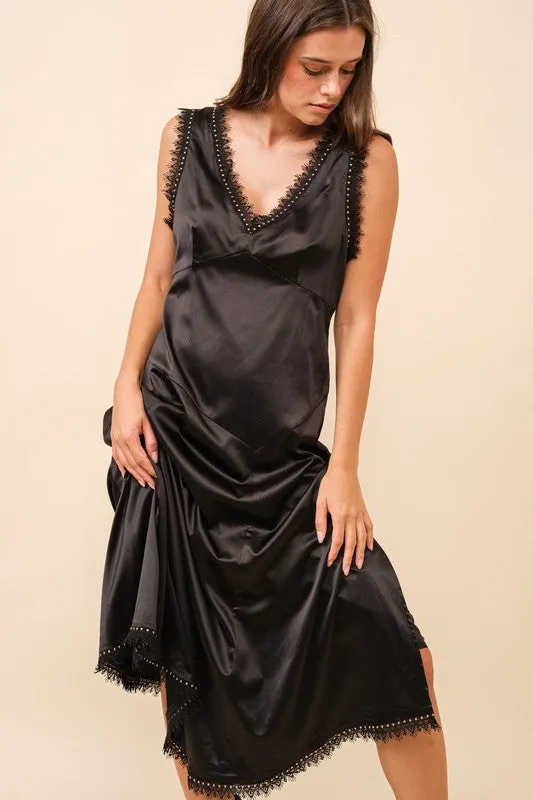 FINAL SALE!! "Callie" Satin Lace Studded Dress in Black sold by Glitzy Bella product image thumbnail 2