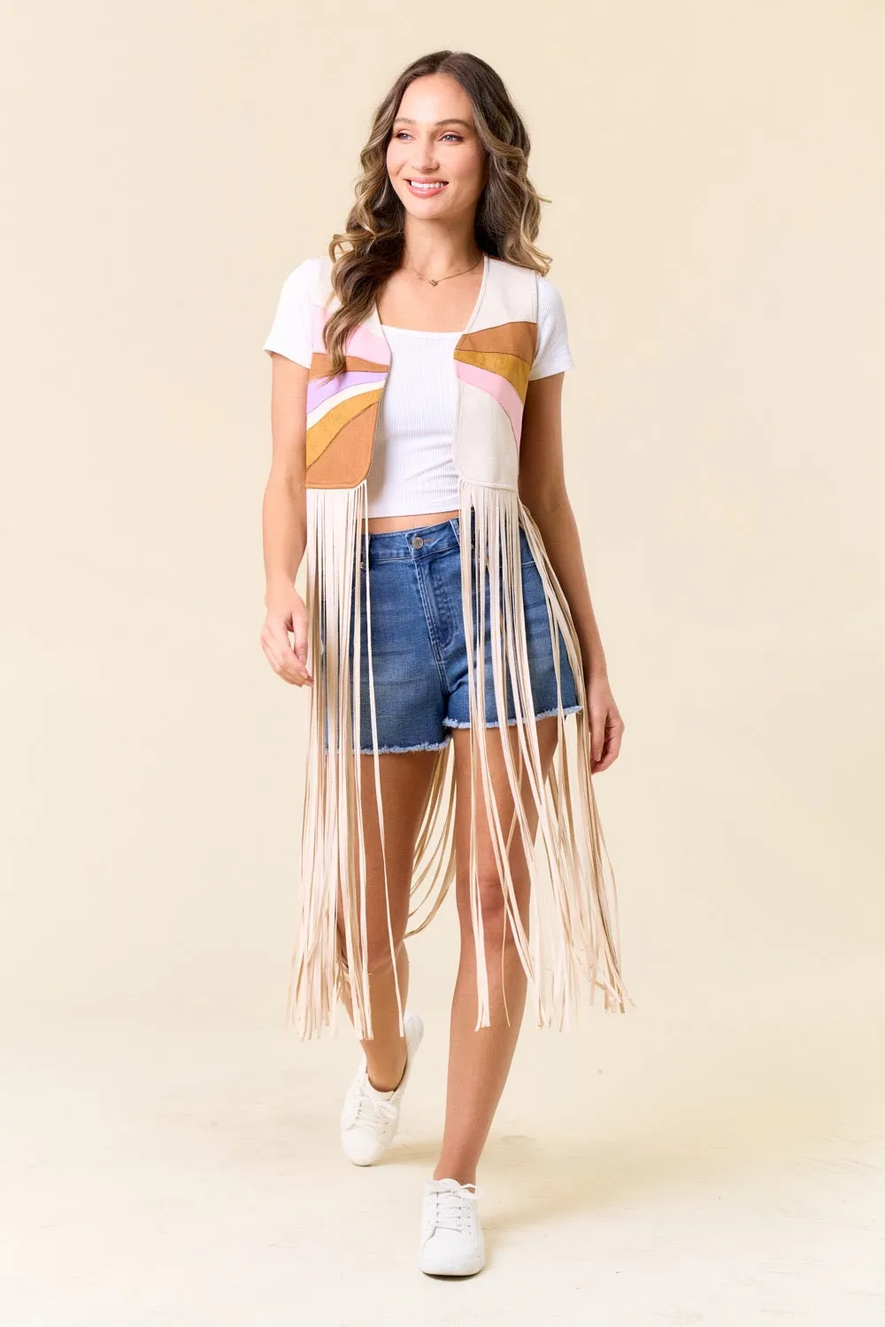 BEST SELLER!! "Desert Sun" Suede Fringe Vest in Cream sold by Glitzy Bella product image thumbnail 2