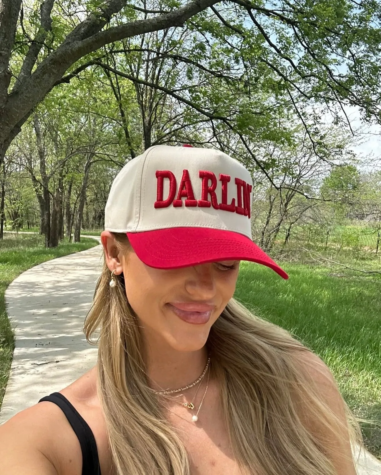 NEW!! DARLIN Trucker Hat in Cream/Red sold by Glitzy Bella
