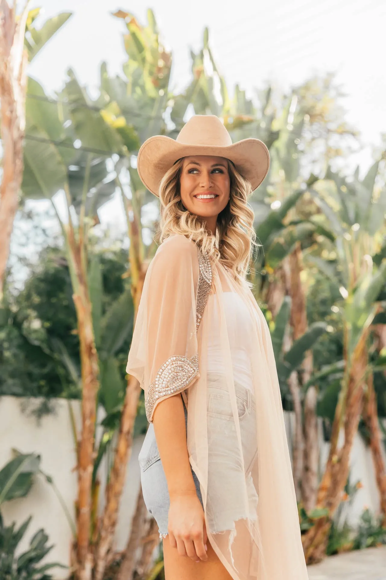 FINAL SALE!! Stellar Mesh & Beaded Shawl in Nude sold by Glitzy Bella product image thumbnail 2