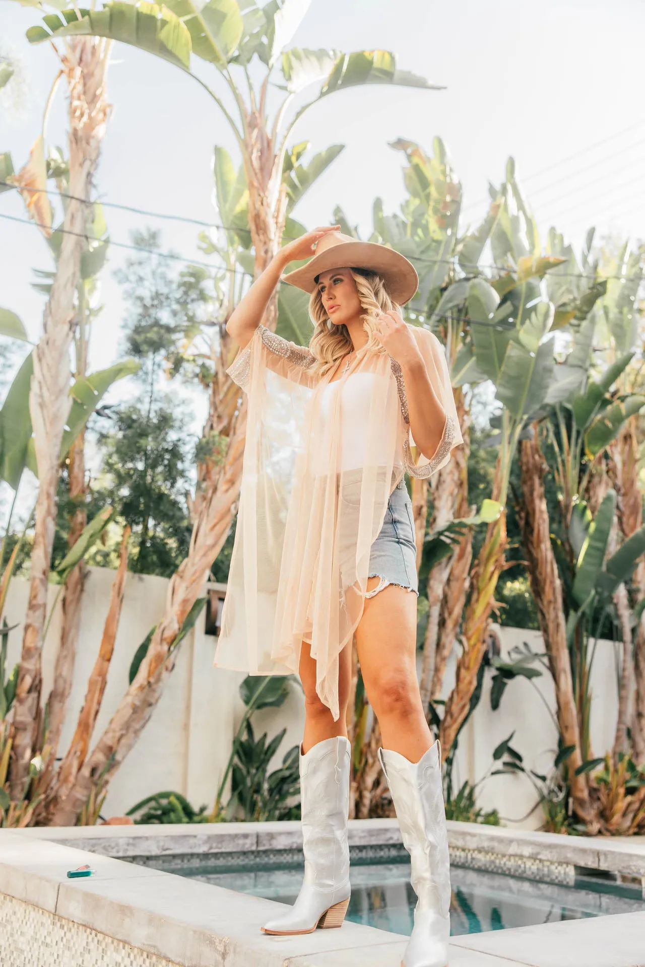 FINAL SALE!! Stellar Mesh & Beaded Shawl in Nude sold by Glitzy Bella product image thumbnail 5