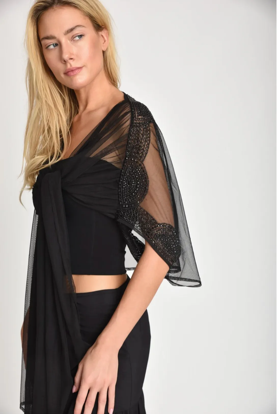 FINAL SALE!! Stellar Mesh & Beaded Shawl in Black sold by Glitzy Bella product image thumbnail 5