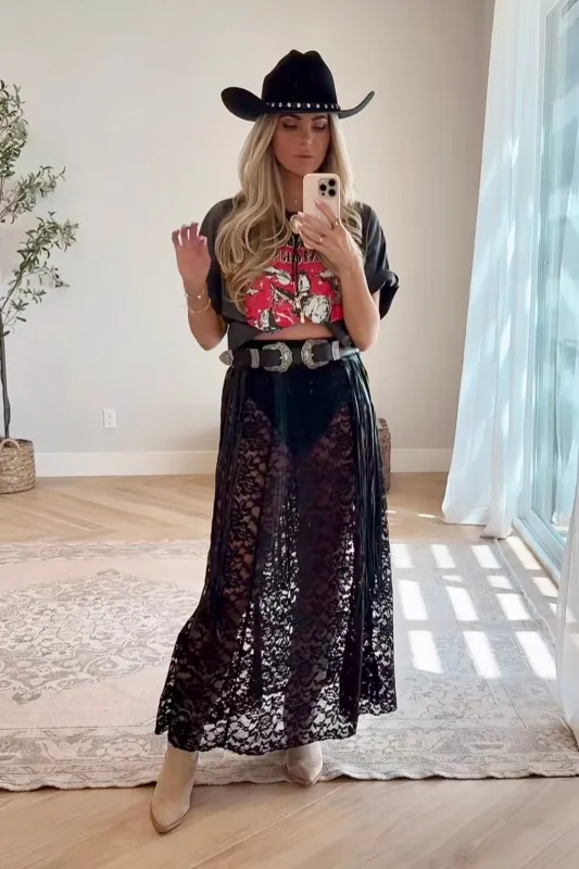 NEW!! Flowy Black Lace Maxi Skirt sold by Glitzy Bella